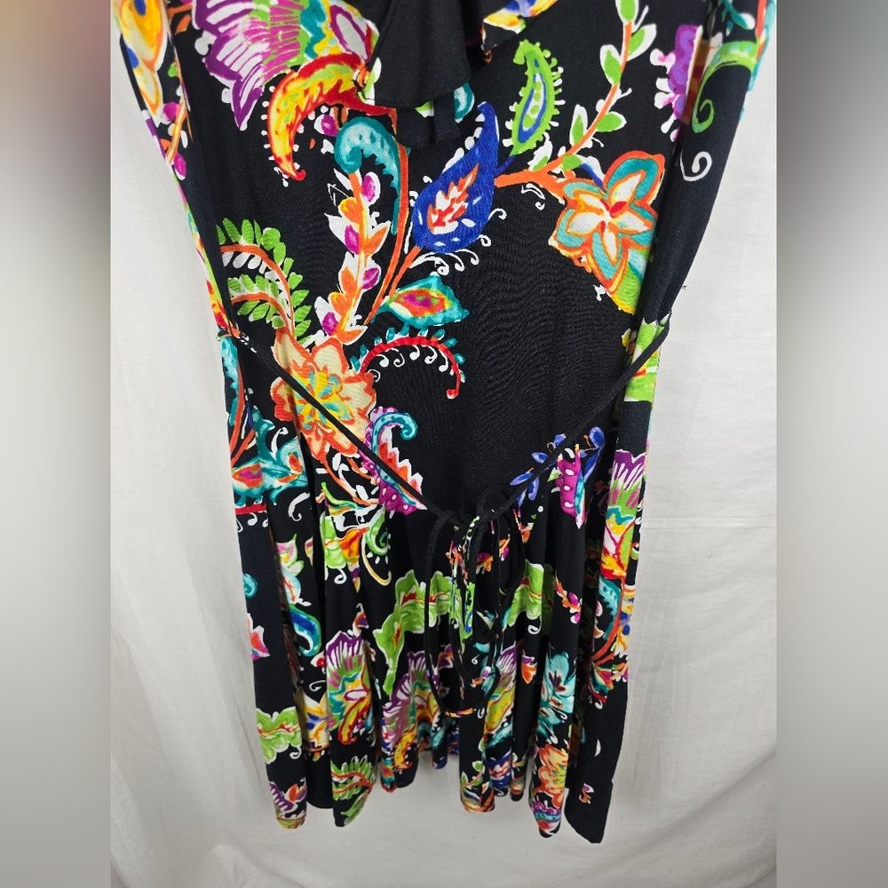 Lauren Ralph Lauren Colorful Floral Ruffled Vneck Sleeveless Dress w/tie Sz XL - Picture 6 of 11
